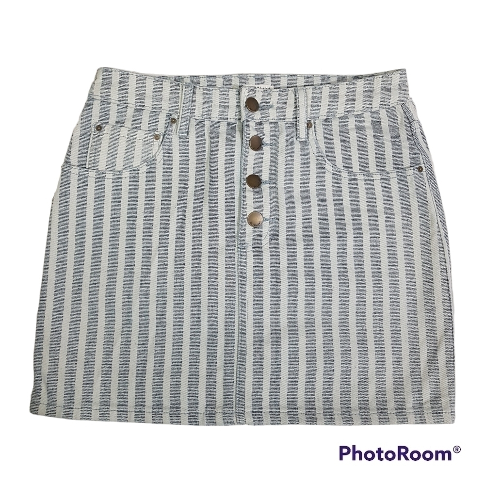Billabong Striped Denim Mini Skirt w/ Pockets & Button Fly
